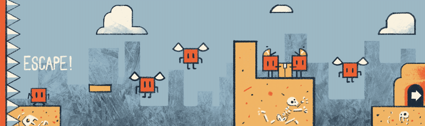 animation of a 8 bit plat-former video game where an amygdala must navigate a level to the exit by jumping on other amygdala to bridge large gaps